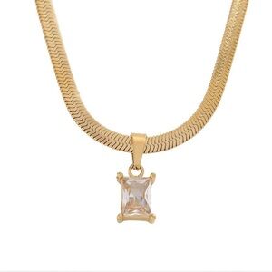 18k Gold Plated Clear Baguette Pendant Necklace